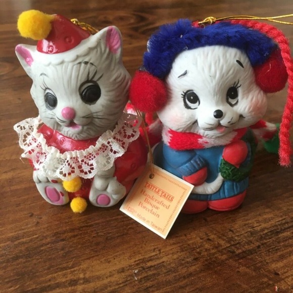 Vintage Other - Giftco Tattle Tails Porcelain Cat Ornaments Set